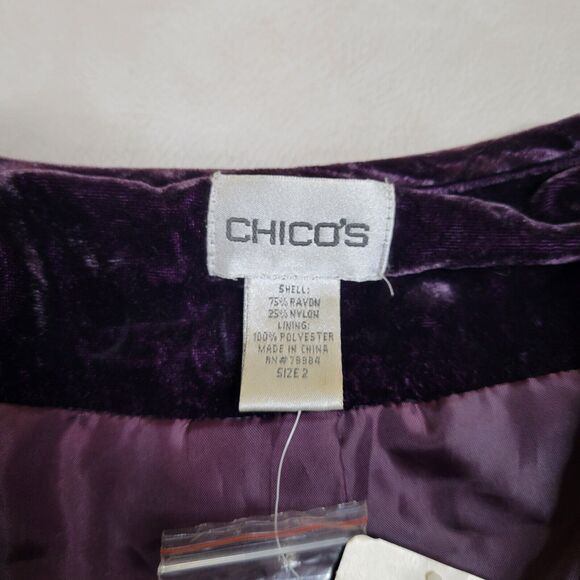 New Chicos Lula Jacket Purple Crushed Velvet Embroidered Beaded Blazer Size 2 - Picture 6 of 11